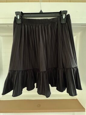 Zara Black Pleated Ruffle Hem Skater Skirt